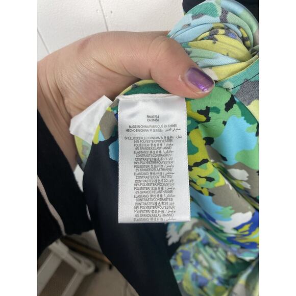 BCBG MAXAZRIA Faux Wrap Dress XS Green Yellow Spring Summer Career Y2K Preppy - Picture 4 of 9